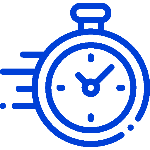 Blue clock icon showing time as 3 o'clock with a bold circular border.